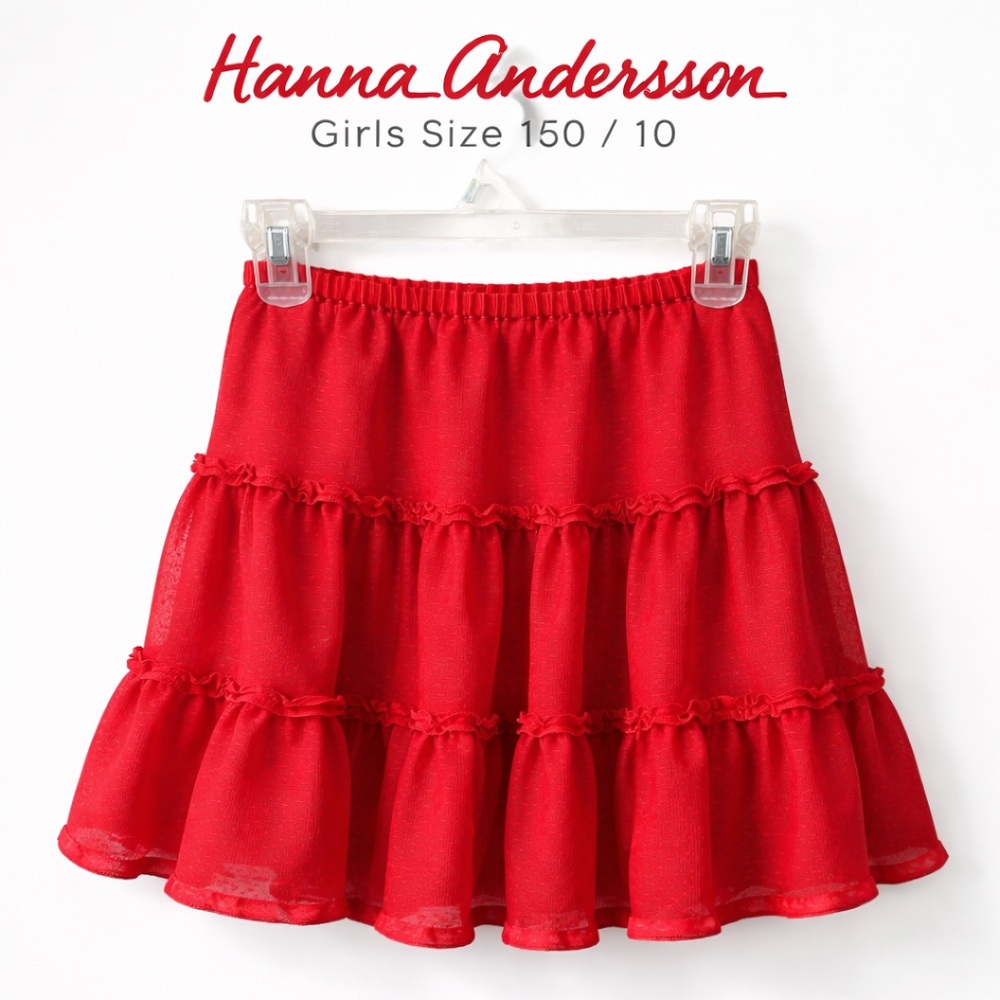 Hanna Andersson Girls 150 Red Tiered Ruffle Skirt Swiss Dot Mesh Holiday Dressy